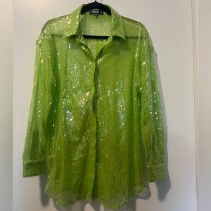 Green sequin button down